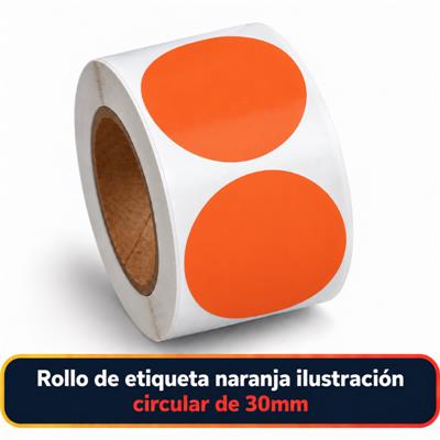 Rollo de etiqueta Ilustración Circular Naranja 30 Diametro (B40 ROLLO x 1000)